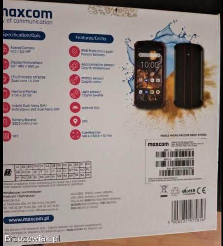 Nowy budowlany wzmocniony smartfon Maxcom MS507 IP68 pamieć 32GB,  ram 3gb 5 cali