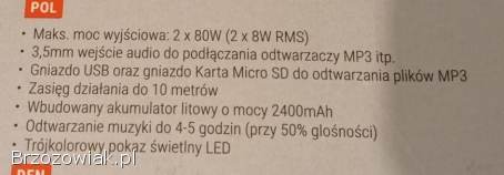 Głośnik Bluetooth Hanseatic HBT-23S,  Bluetooth,  LED jak nowy