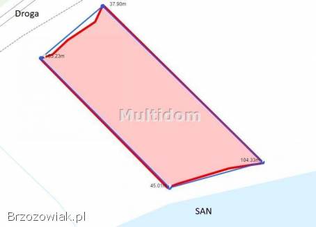 Działka nad rzeką (Sanem) z linią brzegową