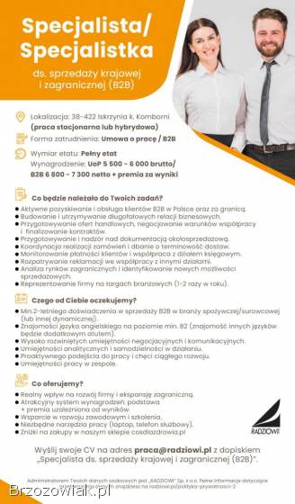 Specjalista/Specjalistka ds.  sprzedaży krajowej i zagranicznej (B2B)