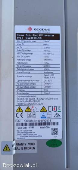 Sprzedam Falownik Goodwe GW 3000-NS 3,  9 KW,  Wi-Fi