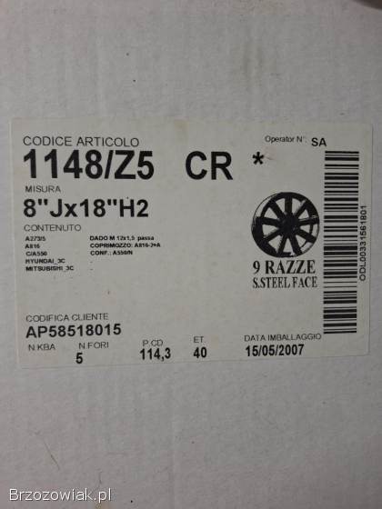 Felgi aluminiowe 18 5x114,  3mm z letnimi oponami Uniroyal Rainsport5