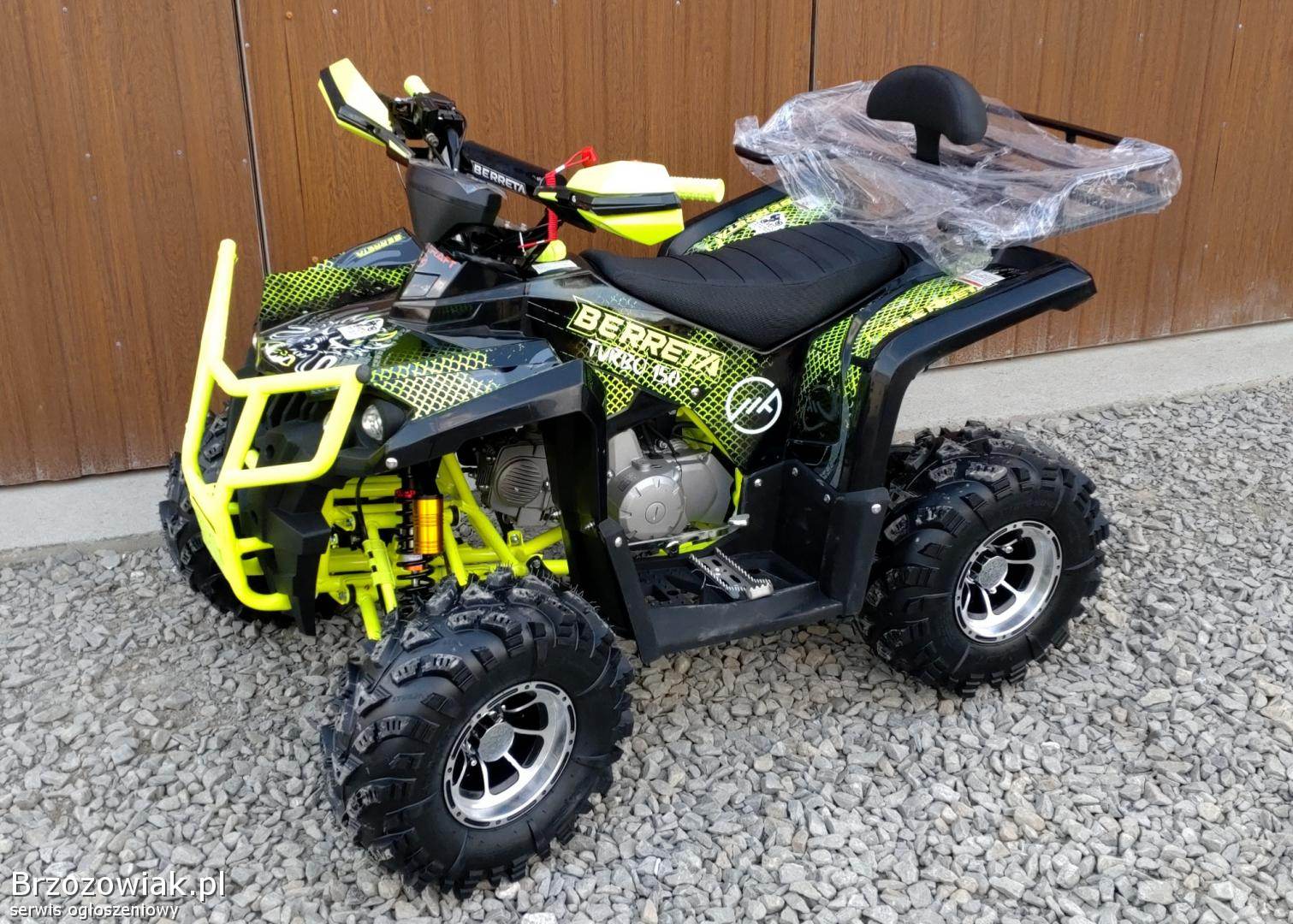 Quad 150 Beretta Turbo,  Alufelgi,  Licznik,  Duża rama,  dwa wydechy,  chłodnica