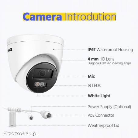 Annke C800 -  Kamera zewnętrzna PoE IP 4K,  Noktowizja Kolor EXIR Sony
