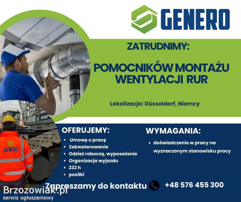 Pracownik pomocnik montażu wentylacji i rur