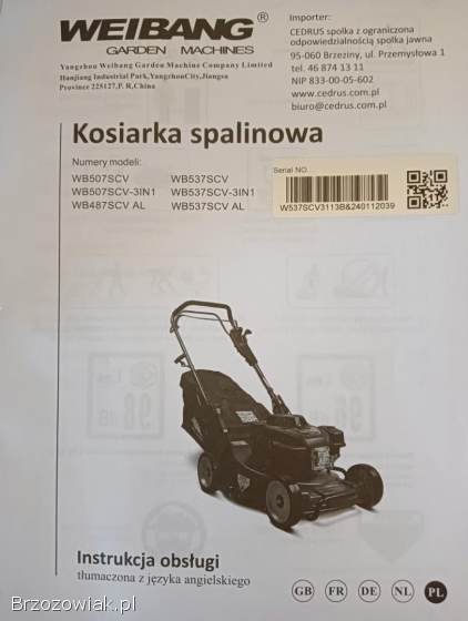 Kosiarka spalinowa Weibang WB537SC V 3w1 wał kardana 3 biegi