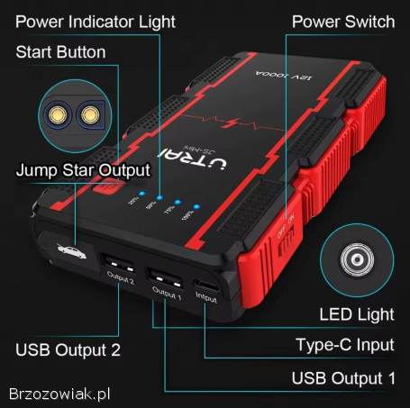 Urządzenie rozruchowe,  powerbank,  jump starter,  akumulator,  rozrusznik.  Utrai.