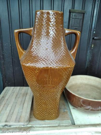 Zabytkowa szafka kuchenna PRL lata 50/60 XX w.  ręczne malowanie szkła wazon pufa