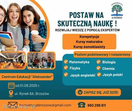 Centrum Korepetycji ALEKSANDER w Brzozowie zaprasza
