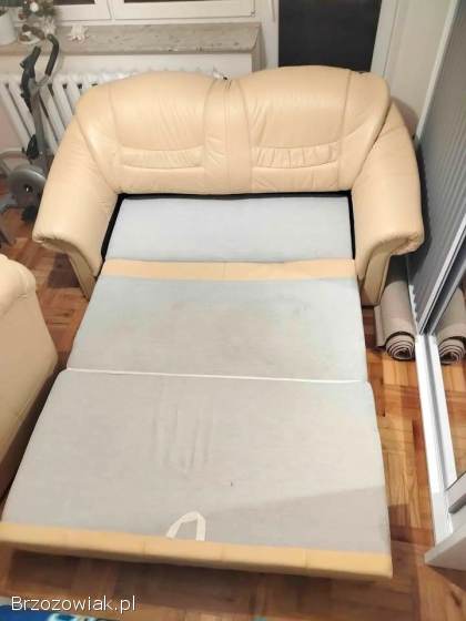 Sofa skórzana rozkładana + Fotel Bydgoska Firma