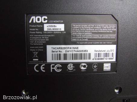 Sprzedam używany monitor AOC e2050Sn LCD LED 20 z kablami