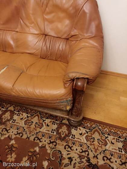 Komplet wypoczynkowy 3+2+1 dębowo skórzany