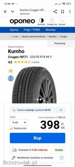 Opony letnie 225/55R18 Kumho Crugen HP71 z końca 2022r