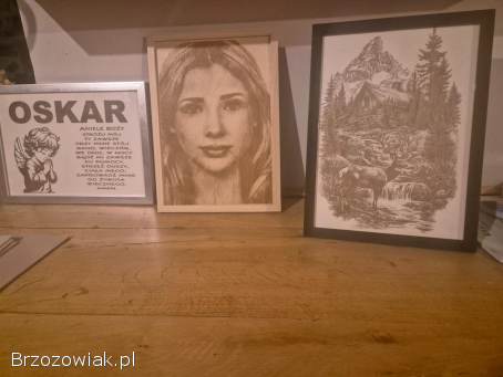 Obrazy portrety grawery okolicznościowe na drewnie,  sklejce i płótnie