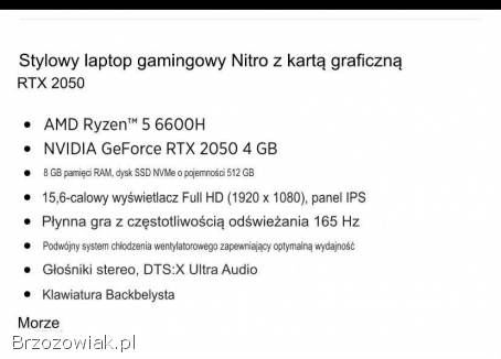 Laptop ACER Nitro V 15 ANV15-41 15.  6 IPS 144Hz R5-7535HS 8GB RAM 512GB SSD GeFo