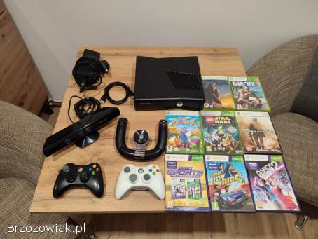 Okazja!  Xbox 360 +kierownica+ 2 pady + kinect + sporo gier!  Polecam!