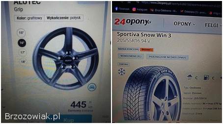 KOŁA ZIMOWE ALUFELGI 16 5x114,  3 ET 5O DO HYUNDAI I30 KIA OPONY ZIMOWE 2O5/55R16