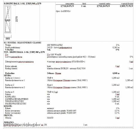 OKAZJA!  Okno 565x2270 DRUTEX IGLO ENERG CLASSIC