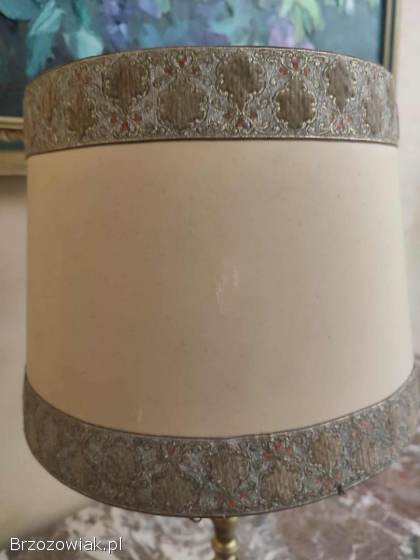 Lampa mosiężna z kremowym abażurem,  wys.  50 cm
