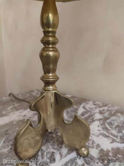 Lampa mosiężna z kremowym abażurem,  wys.  50 cm