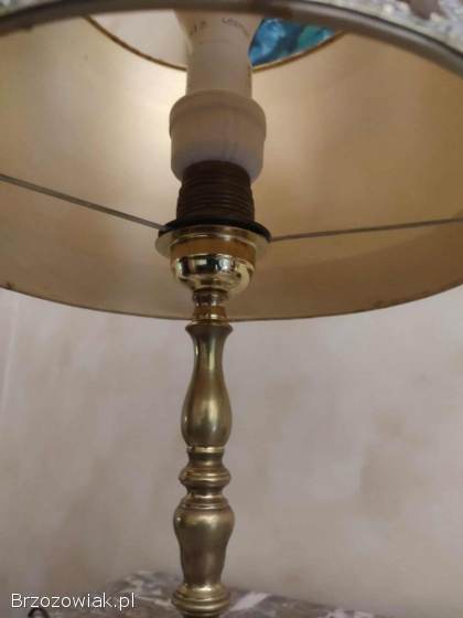 Lampa mosiężna z kremowym abażurem,  wys.  50 cm