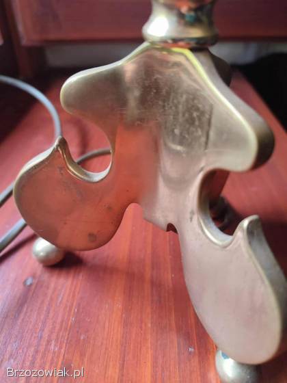 Lampa mosiężna z kremowym abażurem,  wys.  50 cm