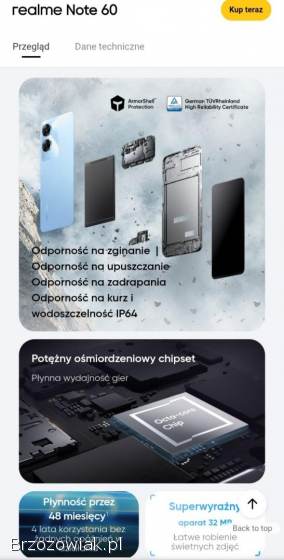 Nowy Realme note 60(otwarty),  za gotówkę,  bez ryzyka blokad 6/128GB UFS 2.  1odporny