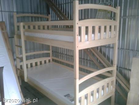 Łóżko piętrowe z materacami i szufladami z drewna sosnowego -  NOWE