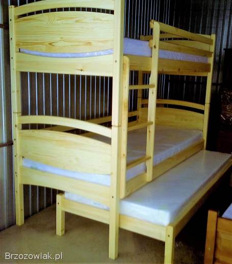 Łóżko piętrowe z materacami i szufladami z drewna sosnowego -  NOWE