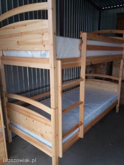 Łóżko piętrowe z materacami i szufladami z drewna sosnowego -  NOWE