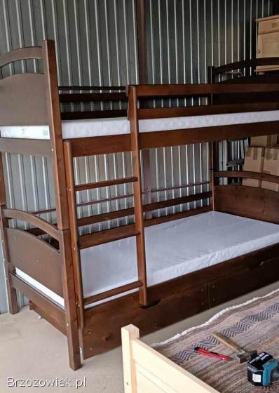 Łóżko piętrowe z materacami i szufladami z drewna sosnowego -  NOWE