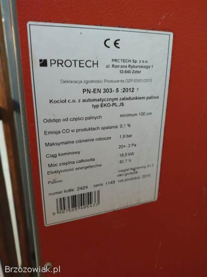 Piec CO z podajnikiem 18.  5 kw