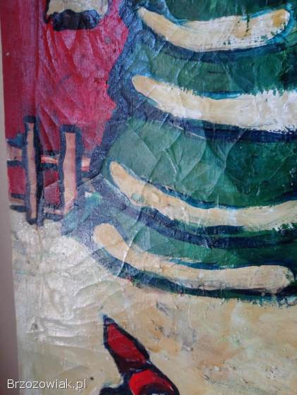 Obraz na płótnie.  Ręcznie malowany,  scena zimowa,  dzieci,  zabawki – unikat