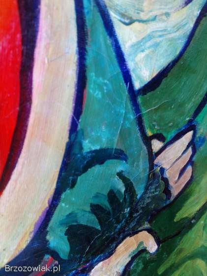 Obraz na płótnie.  Ręcznie malowany,  scena zimowa,  dzieci,  zabawki – unikat