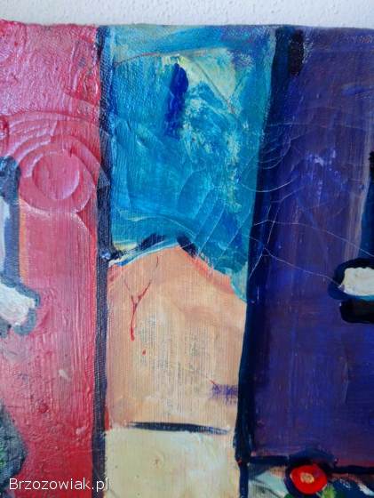 Obraz na płótnie.  Ręcznie malowany,  scena zimowa,  dzieci,  zabawki – unikat