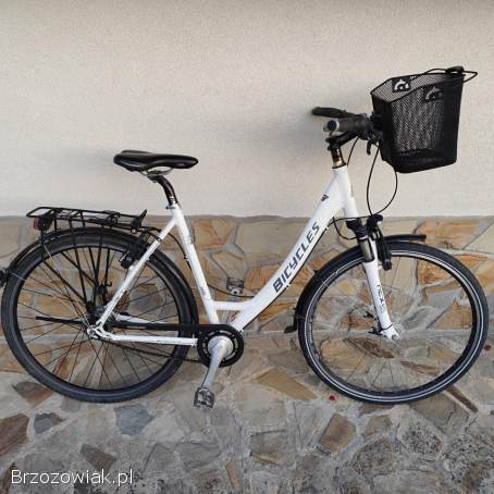 Rower miejski Bicycles – biały,  koszyk + bagażnik