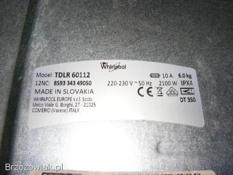 Części do pralki WHIRLPOOL 60112 poza bębnem (pasują do innych) otw.  od góry