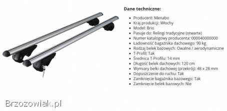Bagażnik dachowy belki regulowany 120cm