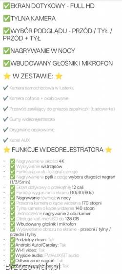 KAMERA SAMOCHODOWA 4K w Lusterku