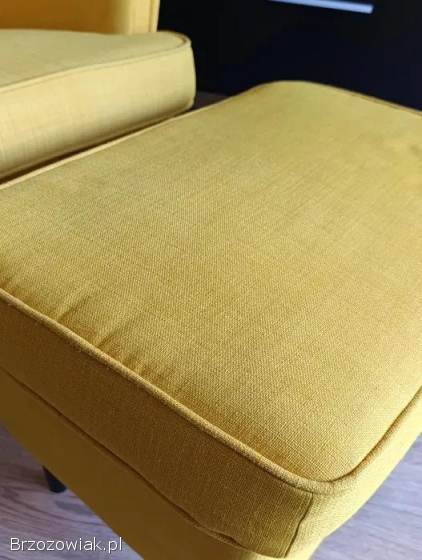 IKEA STRANDMON fotel uszak + podnóżek żółty musztardowy – komplet