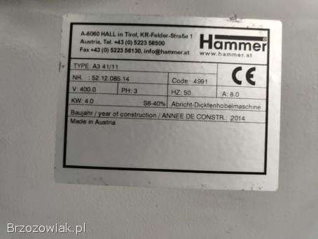 Grubościówka HAMMER A-41,  strugarka wał spiralny