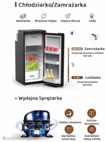 LODÓWKA TURYSTYCZNA 90L STANDHEIZ 12V KOMPRESOROWA DO KAMPERA MROZI -  20