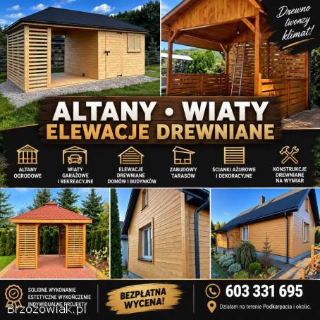 Altanki wiaty zadaszenia domki elewację drewniane