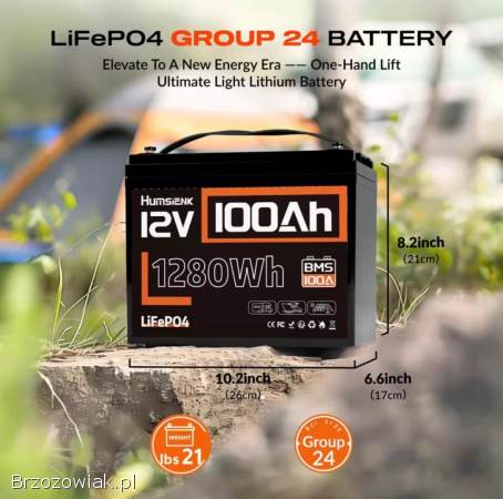 Akumulator bateria Humsienk LiFePO4 12V 100Ah; łódź,  kamper